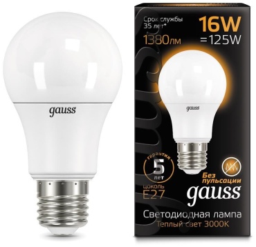Gauss 16W E27, светодиодная, теплый белый