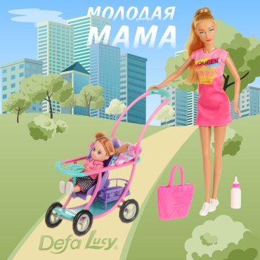 Кукла-модель Defa Lucy Кукла Мама с дочкой в коляске 29 см