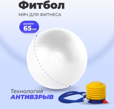 FLO мяч для фитнеса с насосом 65 см белый