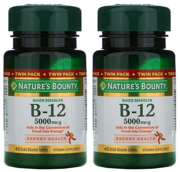 Nature's Bounty B-12, Twin Pack, Naturally Cherry Flavor, 5,000 mcg 40 таблеток
