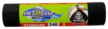 FRESHOUSE Пакеты для мусора STANDARD 240л/5шт черные 4608845678642