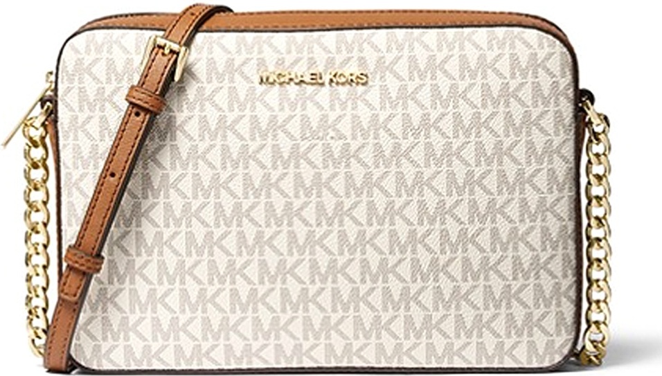 Сумка кросс-боди Michael Kors натуральная кожа, канвас белый, коричневый
