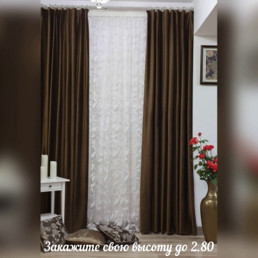 Портьеры Бархат 220x280 см 2 шт, бархат, коричневый