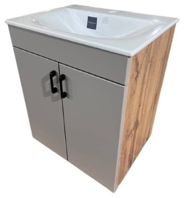 Тумба с раковиной ORBITA-4 NEBreeze6002DFSer/Der, 60x82x45 см, серый, коричневый