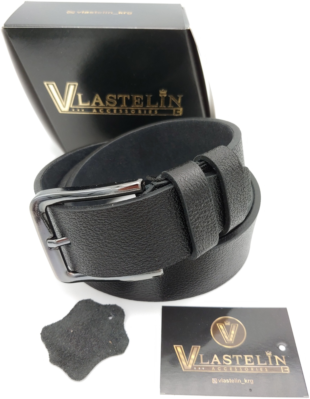 Ремень Vlastelin металл, натуральная кожа 130 см черный