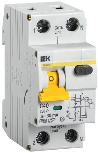 Дифференциальный автомат IEK C 40 30 мА класс A