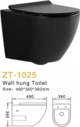 Подвесной унитаз с сиденьем ZT-1025A (черный матовый) 490*360*360 мм (сиденье в комплекте)