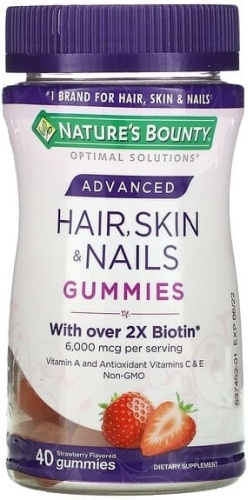 Nature's Bounty Advanced, жевательные мармеладки для волос, кожи и ногтей, клубника, 3000 мкг таблетки 40 шт
