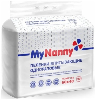 My Nanny Пеленка, 60х40см, 30 шт. Medmil,одноразовая, медицинская.
