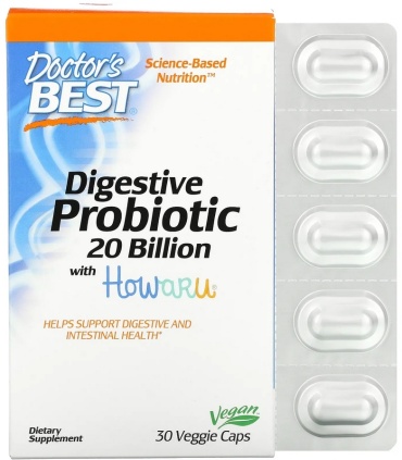 Doctor's Best Digestive Probiotic 20 Billion with Howaru 30 капсул