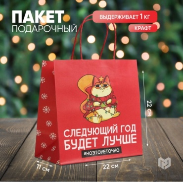 Подарочный пакет Следующий год будет лучше Дарите Счастье 1 шт бумага 22х22 см