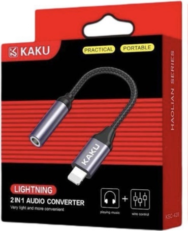 Переходник KAKU Apple Lightning, 3.5 мм jack (F) черный