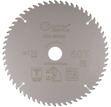 Пильный диск по дереву CUTOP 75-25060Т, 250x32 мм, 60Т