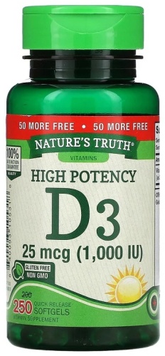 Nature's Truth High Potency Vitamin D3, 25 mcg (1,000 IU) 250 таблеток