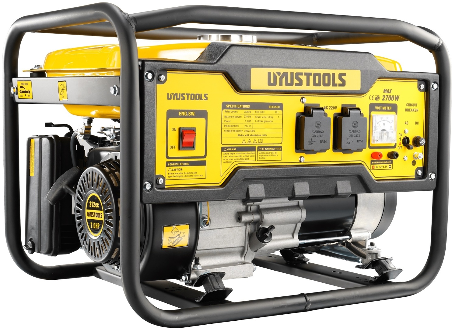 Электростанция бензиновая Uyustools 2.5 кВт 1 (220 В), GEG2500-CL