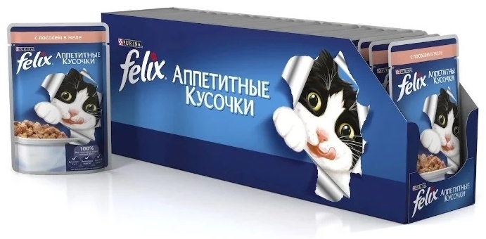 Купить Корм Felix кусочки в желе лосось 90 г 24 шт в кредит в Алматы ...