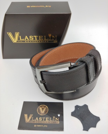 Ремень Vlastelin металл, натуральная кожа 130 см черный