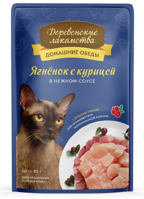 Купить Корм Деревенские лакомства кусочки в соусе ягненок, курица 85 г ...