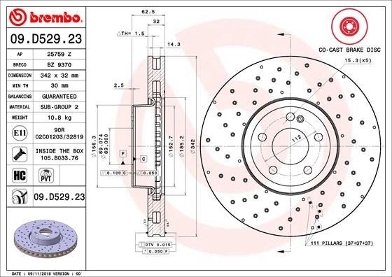 BREMBO Тормозной Диск 09D52923