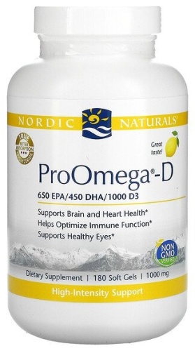NORDIC NATURALS рыбий жир ProOmega-D лимон 1000 мг 180 капсул