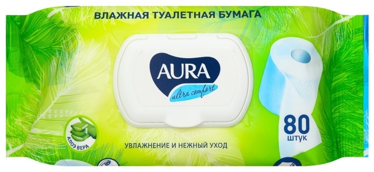 Aura Beauty влажная туалетная бумага Ultra Comfort Алоэ Вера 1-слойный 80 шт, первичная целлюлоза
