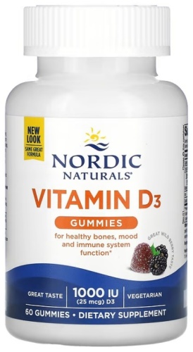 NORDIC NATURALS Жевательные таблетки с витамином D3, со вкусом лесных ягод, 1000 МЕ таблетки 60 шт
