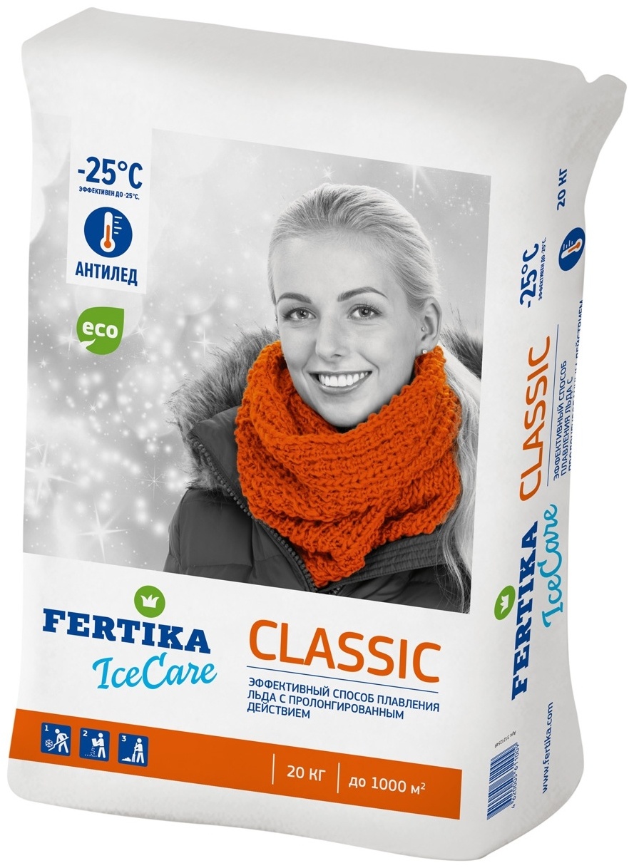 Противогололедное средство FERTIKA химический Реагент IceCare Classic(-25C), 20кг