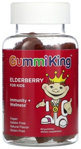 Gummi King Elderberry For Kids Immunity + Wellness Raspberry Flavor 60 леденцов