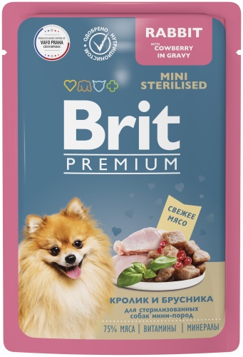 Brit Premium Пауч кролик и брусника в соусе для стерилизованных собак мини-пород мелкие породы 85 г 1 шт