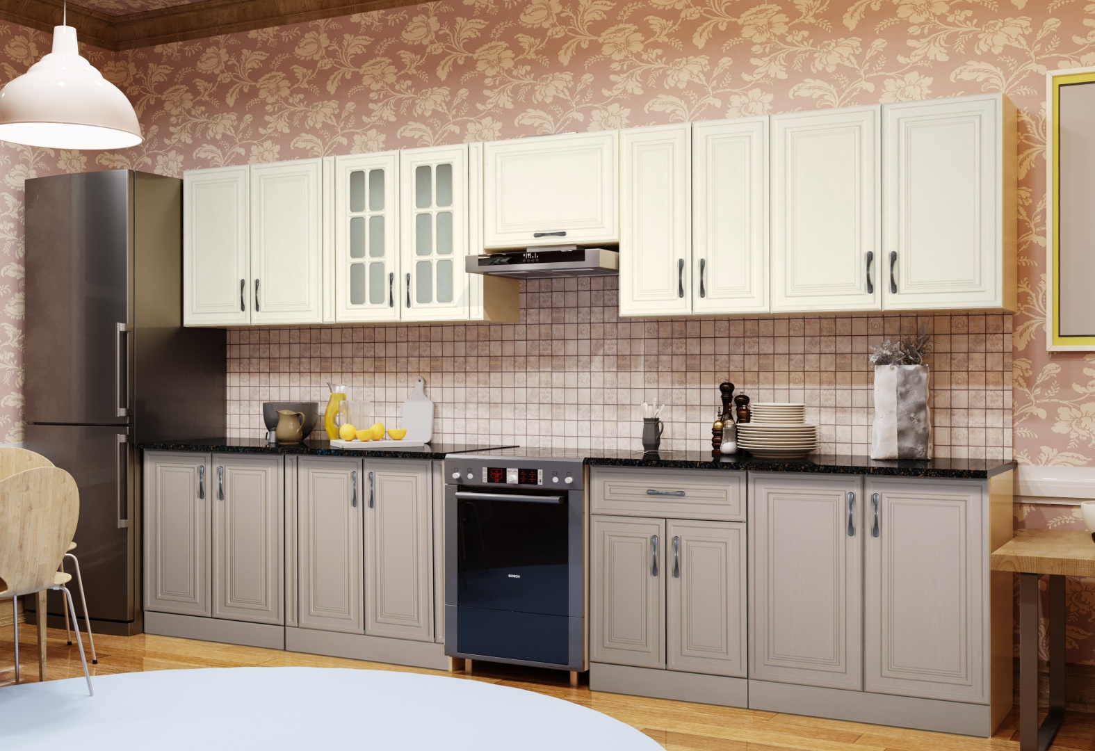 Купить Кухонный гарнитур Grand Miks Триада, 360x60x220 см, белый, серый ...