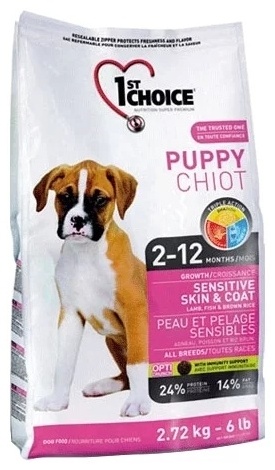 1st Choice Puppy Sensitive Skin and Coat для щенков ягнёнок, рыба и рис 2.72 кг