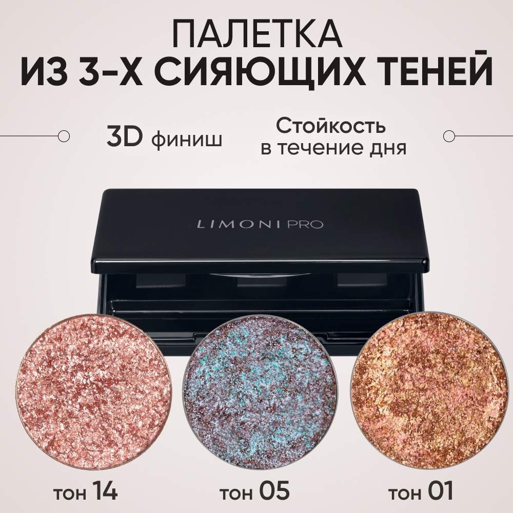 LIMONI тени сухие для век сияющие спарклы 3в1 Eye Shadow Prism 14, 05, 01