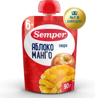 Детское пюре Semper манго, яблоко 90 г, с 6 месяцев