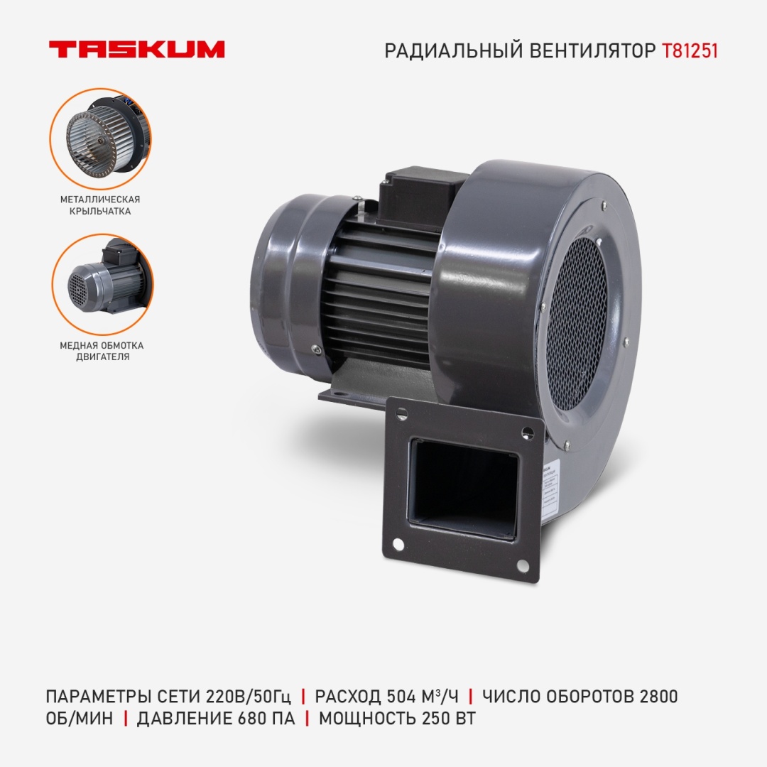 Вытяжной вентилятор TASKUM радиальный D270 мм 250Вт, T81251