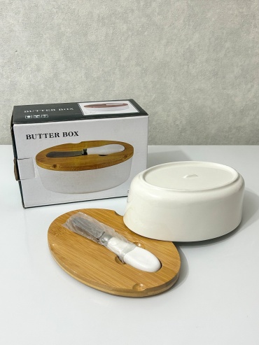 BOX масленка JA 7528 овальная 1 шт, керамика, бамбук