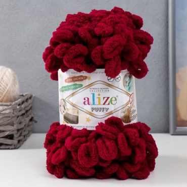 Моток Alize Пряжа "Puffy" 100 % микрополиэстер 9м/100г (107 вишня) 5505587,5505587 красный 9 м 100 г