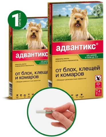Bayer капли Адвантикс для щенков и собак до 4 кг от блох, от клещей, от комаров