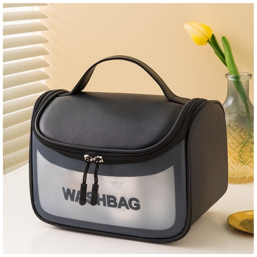 Washbag косметичка искусственная кожа, полиэстер черный, розовый 22X16 см