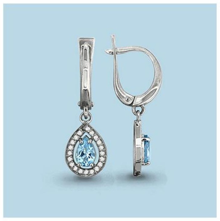 Серьги AQUAMARINE 4410202А.5 вес 2.9 г серебро, топаз