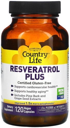 Country Life iHerb антиоксидант Resveratrol Plus 120 капсул