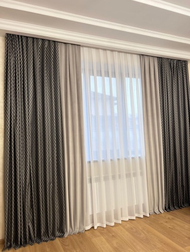 Комплект ADINA 600x300 см 3 шт, креп, жаккард, петек, серый