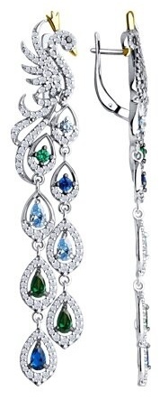 Серьги Серебро России 71762049 вес 12.95 г серебро, фианит