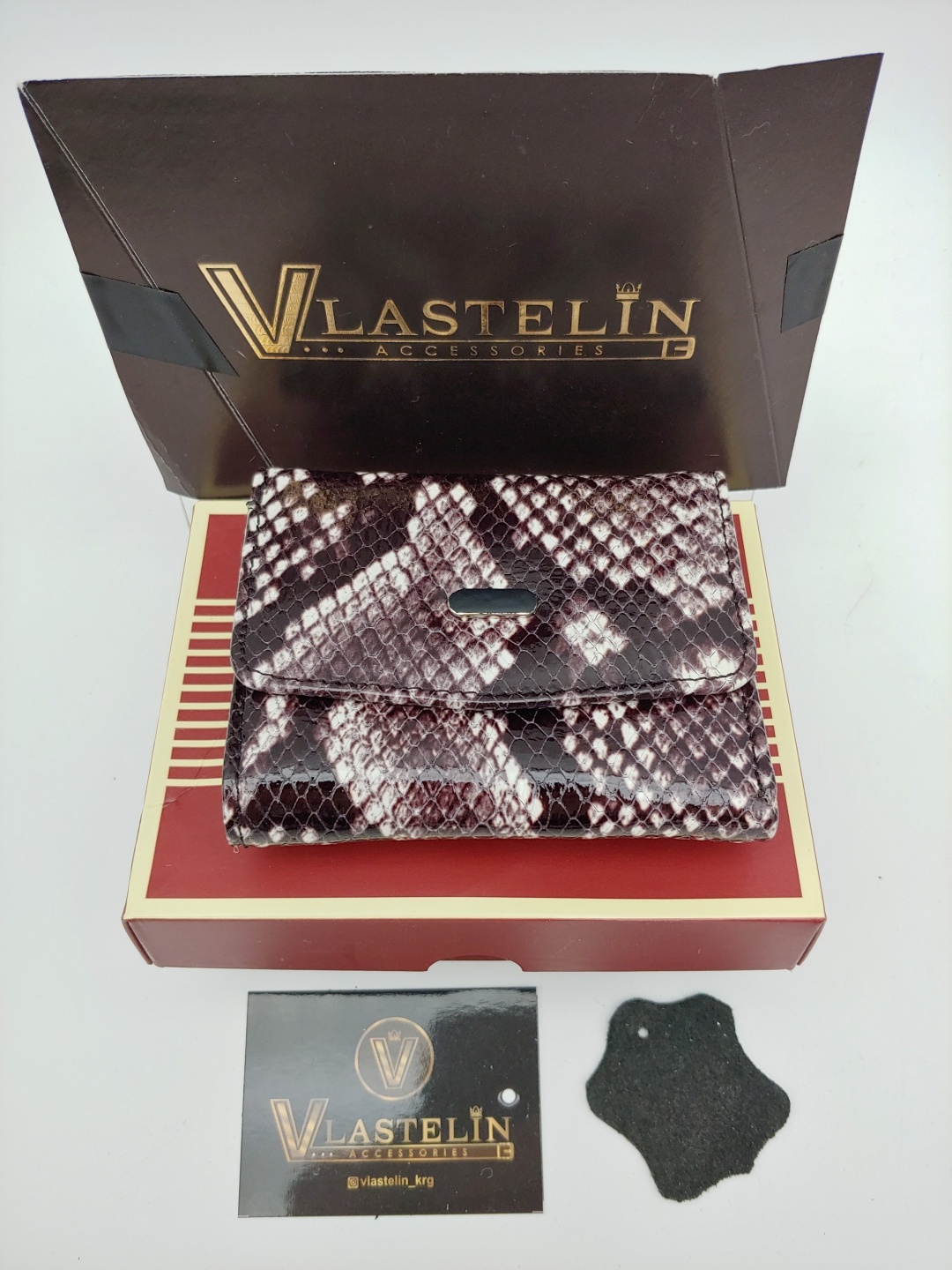 Кошелек Vlastelin металл, натуральная кожа черный, белый