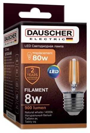 DAUSCHER 8W E27, филаментная, естественный белый