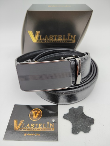 Ремень Vlastelin металл, натуральная кожа 125 см черный