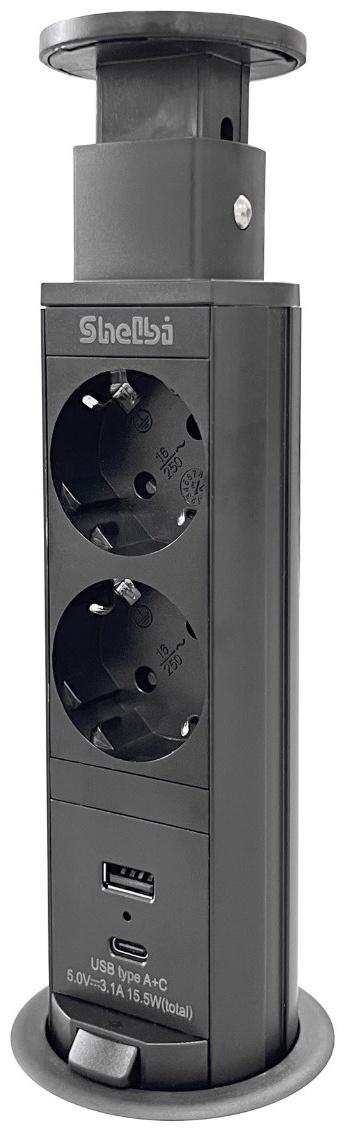 Купить Shelbi выдвижная розетка STV-2S-1U1C-B 1.8 м черный в Алматы ...