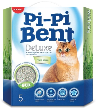 Pi-Pi-Bent DeLuxe Fresh grass комкующийся 6 л 5 кг
