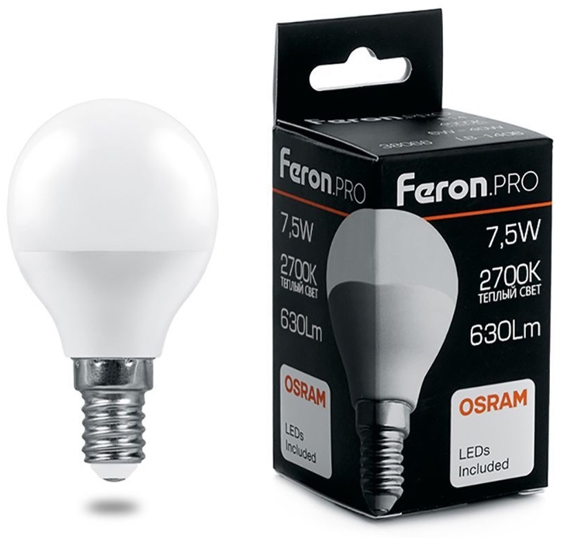 Feron 7.5W Е14, светодиодная, теплый белый