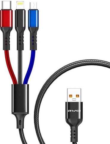Кабель Awei USB 2.0 (M), USB TypeC (M), micro-USB 2.0 (M), Lightning (M), , CL-971 черный