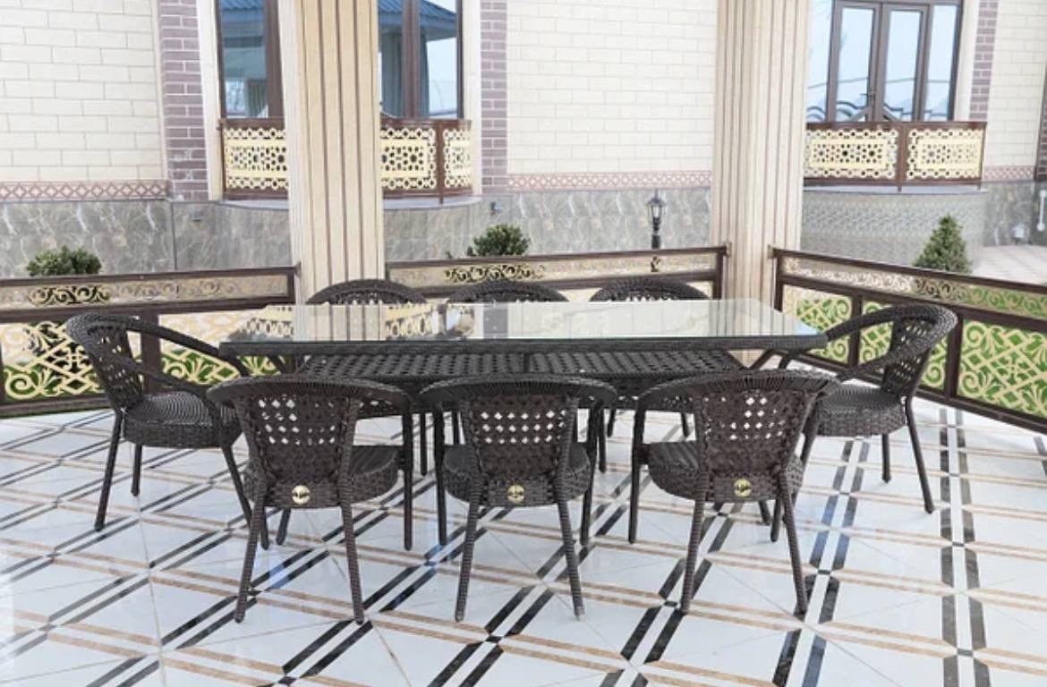Комплект Nik Rattan 9 в 1, кол-во персон: 8, металл, искусственный ротанг, стекло